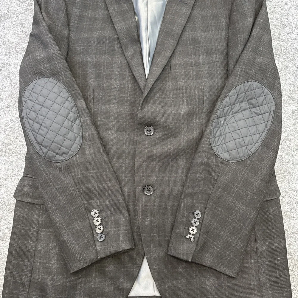 The Savile Row Co London Aberdeen‎ sport coat men's 40R gray plaid elbow patches